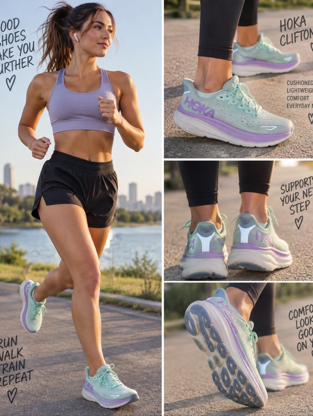 HOKA Clifton 9 Women’s 6.5B Mint Purple Running Shoes Sneakers